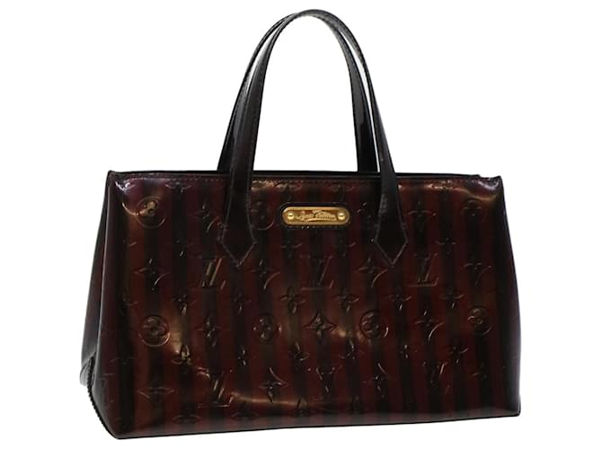 LOUIS VUITTON Vernis Rayure Wilshire PM Hand Bag Black Wine Red M91701 LV 44211 Patent leather  ref.956422