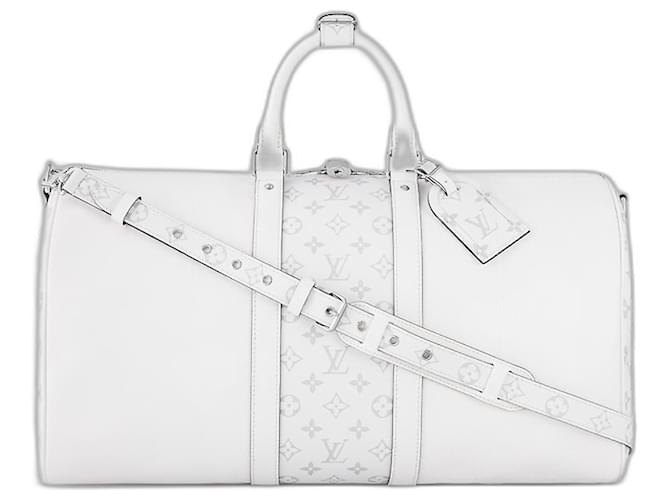 Louis Vuitton LV Keepall 50 Taigarama Cuir Blanc  ref.956528