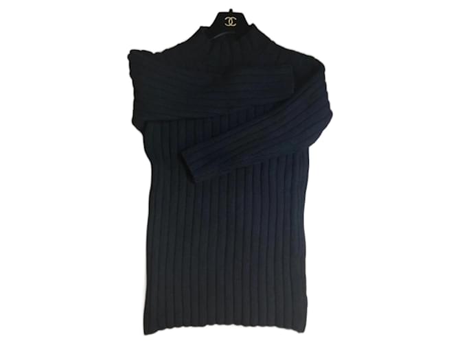 Chanel Schwarzer Wollpullover Lang 