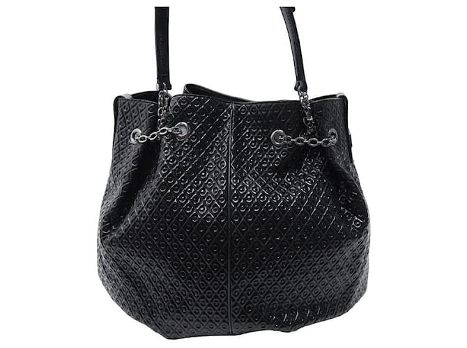 TOD'S CABAS HAND BAG EMBOSSED BLACK PATENT LEATHER HAND BAG PURSE  ref.956758