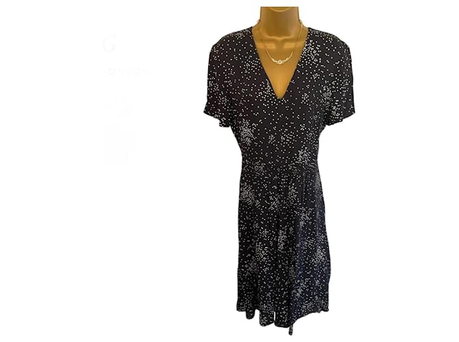 Jigsaw Womens Black Spotted Crepe Short Sleeve Shift Dress UK 12 US 8 EU 40 Viscose  ref.956820