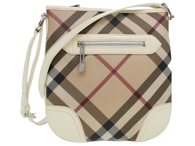 BURBERRY Nova Check Hand Bag Nylon 2way Beige T-03-1 Auth tb553