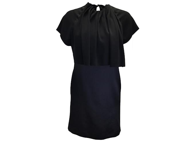Ellery Black Gathered Short Sleeved Crepe and Silk Satin Dress  ref.956970