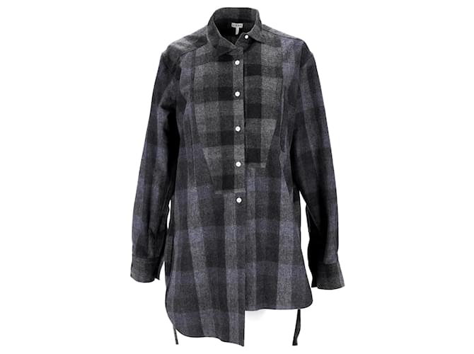 Loewe Asymmetric Checkered Shirt in Grey Wool  ref.957008