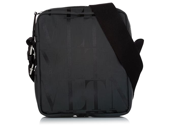 Valentino Gray VLTN Times Crossbody Bag Black Grey Nylon Cloth  ref.957265