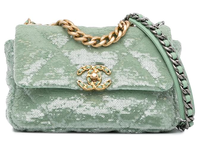 Chanel green 19 Sequin Flap Bag Light green Plastic Resin ref.957299 - Joli  Closet