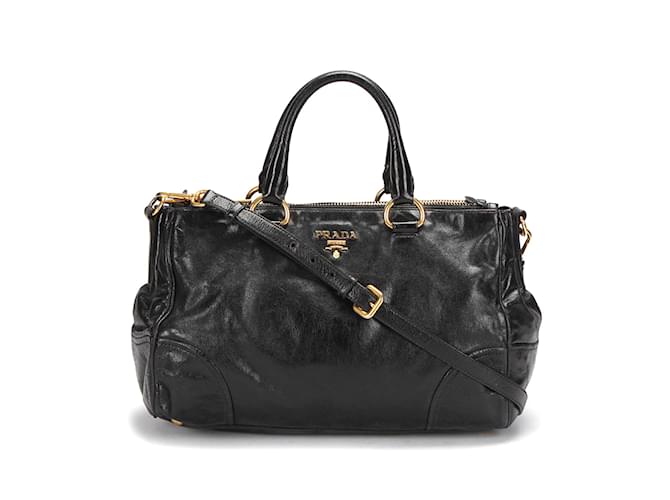 Prada Vitello Shine Bolso de hombro Bolso de cuero en buen estado Negro  ref.957397