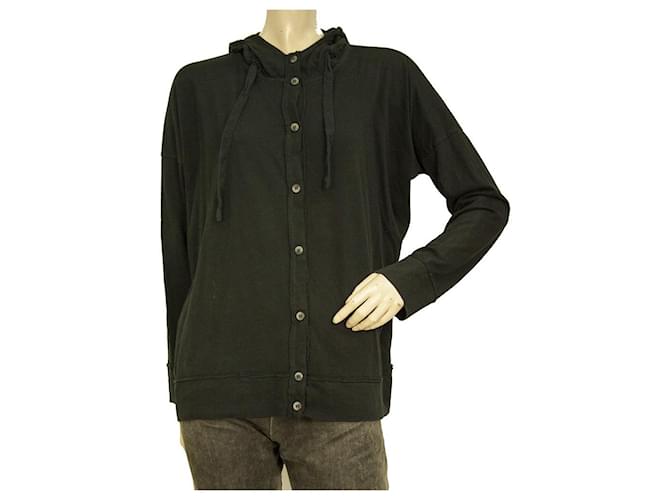 Autre Marque Crossley Black Cotton Button Front Hooded Cardigan Cardi Jacket taille XS Coton Noir  ref.957422