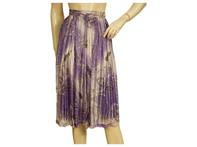 Etro Purple 100% Silk Pleated Drawstring Knee Length Midi Skirt Size 40  ref.957431