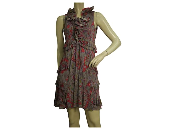 ETRO Mini-robe à imprimé cachemire rouge violet sans manches à volants et mini plis 40 Polyester Multicolore  ref.957436