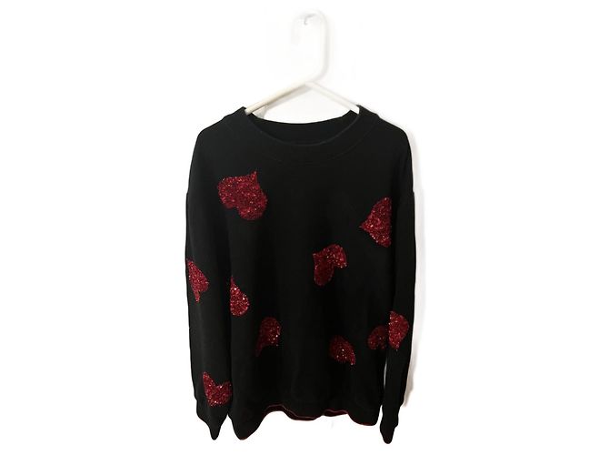 & Other Stories Schwarzer Baumwoll-Sweatshirt mit roten Paillettenherzen