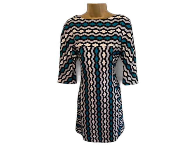 MILLY New York Womens Teal Black Short Sleeve Silk Dress US 6 UK 10 EU 38 Blue  ref.957456
