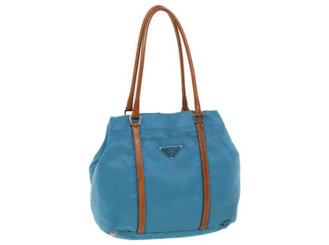 PRADA Hand Bag Nylon Light Blue Brown Auth 44988  ref.957530