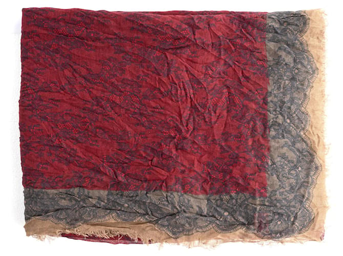 Valentino Red Lace Printed Scarf  ref.957572