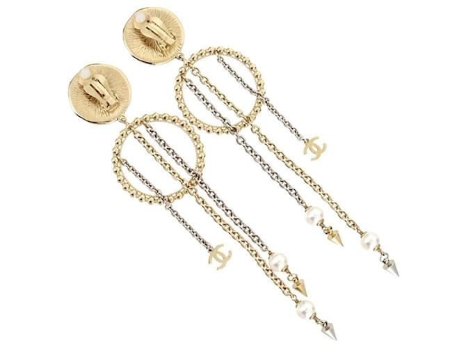 Coco Crush * Brincos Chanel Cocomark Chain Swing Prata Dourado Metal Banhado a ouro  ref.957596