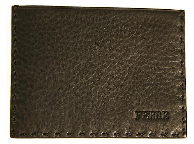 Gianfranco Ferré Gianfranco Ferre Negro Grained Leather New Unisex Men Card Case Cartera de bolsillo Cuero  ref.957609