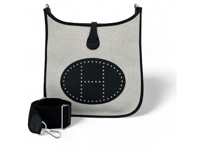 Hermès Evelyne bag 29cm Black Grey Leather Cloth  ref.957635