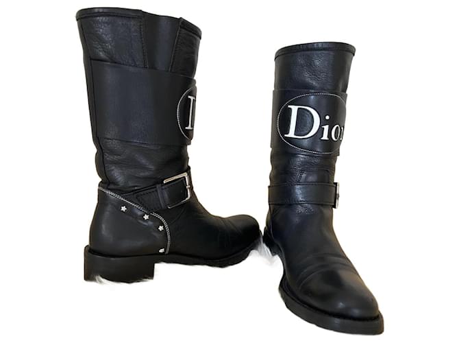 Christian Dior Boots DIOR Cuir Noir  ref.957638