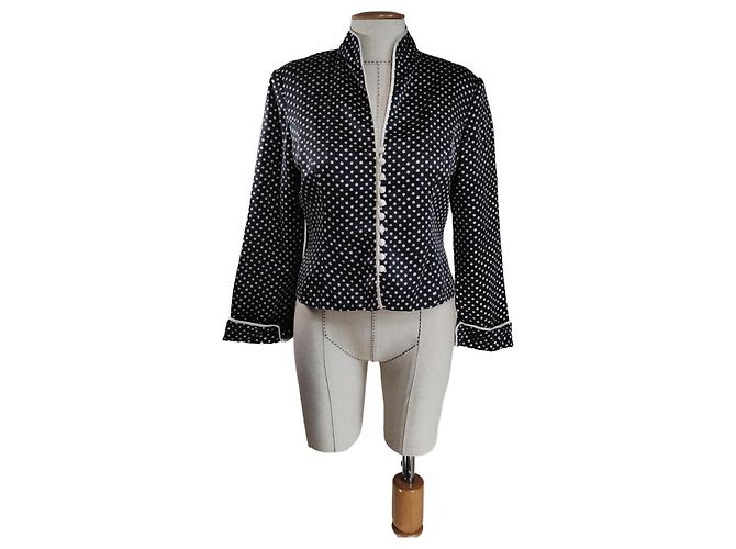 Vintage JS Collections Polka Dot Seidenblazer Schwarz Weiß