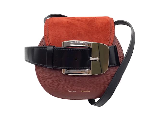 Proenza Schouler Burgundy Russet calf leather Leather and Suede Buckle Mini Crossbody Bag