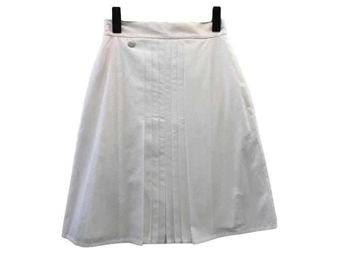 ***Chanel Classic Hole skirt White Cotton  ref.957714