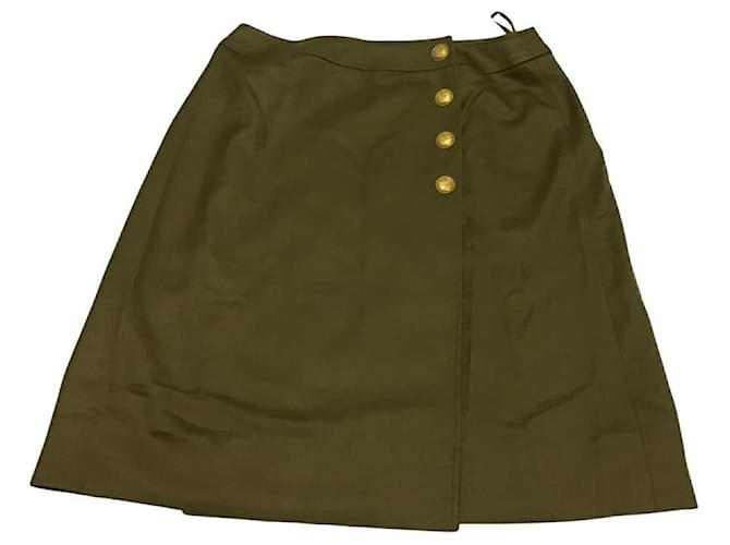 ***Chanel Wrap Skirt Green Khaki Silk Wool  ref.957715