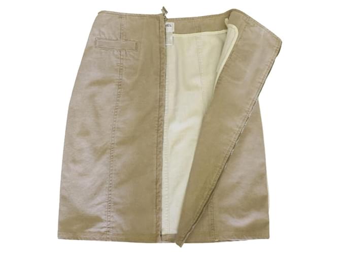 ***Chanel Vintage Zip Up Front CC Logo Skirt Beige Cotton Polyurethane  ref.957717