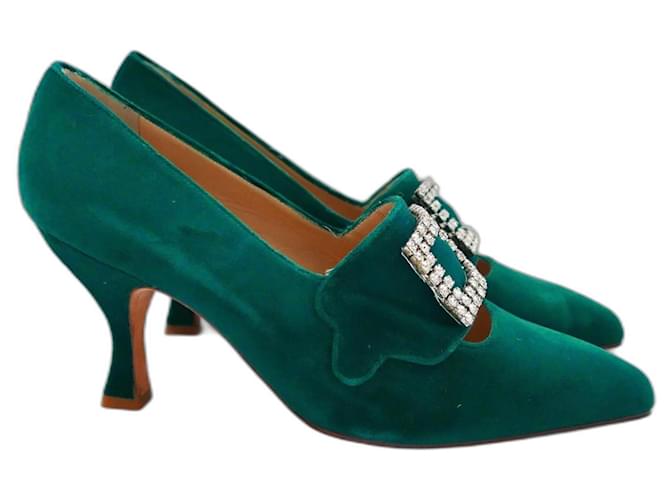 Sapatos Regency de veludo verde vintage Manolo Blahnik Verde escuro  ref.957721