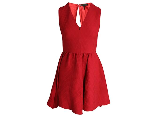 Maje Textured V-Neck Mini Dress in Red Viscose Cellulose fibre  ref.957760