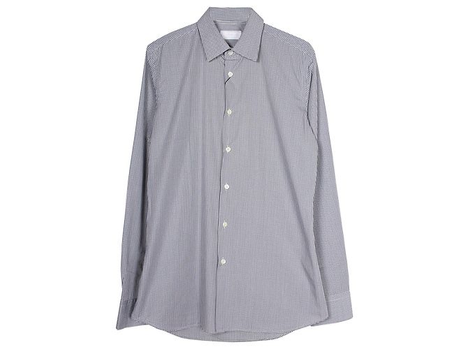 Camicia a maniche lunghe a quadri Prada in cotone grigio