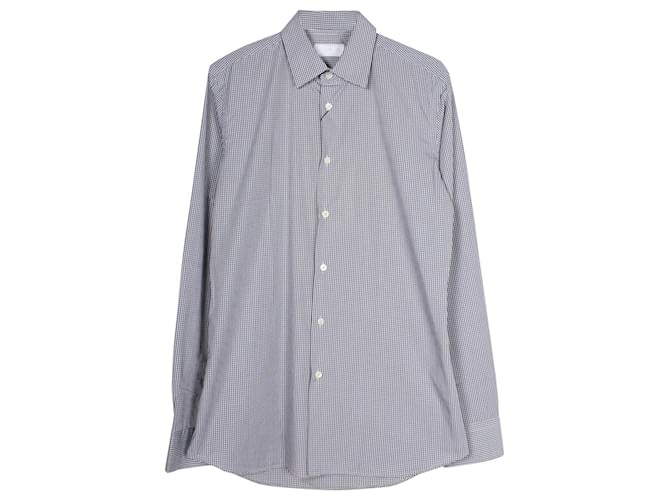Prada Checked Button Up Long Sleeve Shirt in Grey Cotton  ref.957761