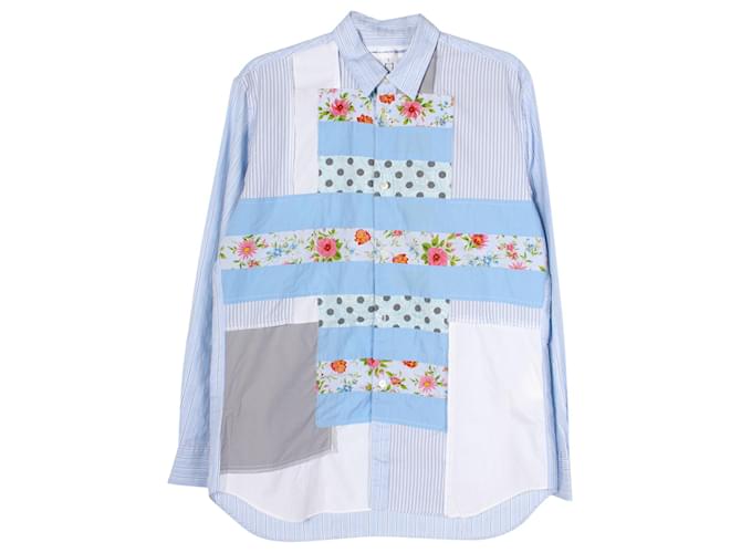 Comme des Garcons Camisa abotonada de patchwork en algodón azul  ref.957772