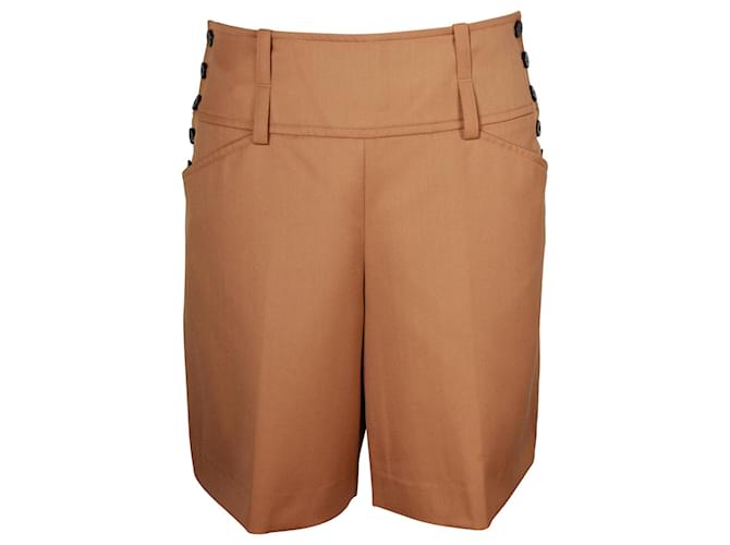 Hermès Pantalones cortos Hermes con botones laterales por encima de la rodilla en lana marrón camel Amarillo Camello  ref.957776