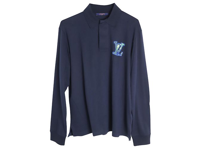 Polo a maniche lunghe con logo Louis Vuitton in cotone blu scuro Blu navy