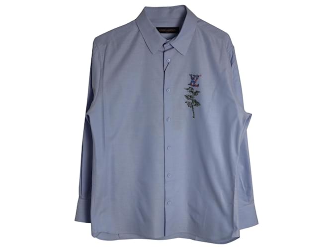 Camisa con logo bordado de Louis Vuitton en algodón azul claro  ref.957781