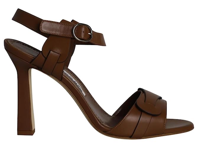Manolo Blahnik Hydra Sandals in Brown Leather   ref.957792
