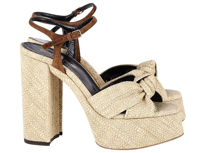 Sandales à plateforme Saint Laurent Bianca en raphia beige
