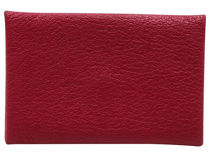 Hermès Hermes Calvi Card Holder in Pink Goatskin Leather  ref.957807