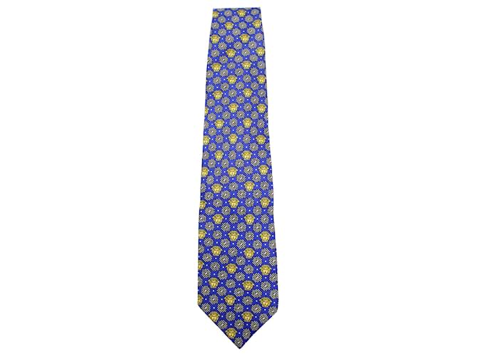Gianni Versace Printed Textured Tie in Blue Silk  ref.957810