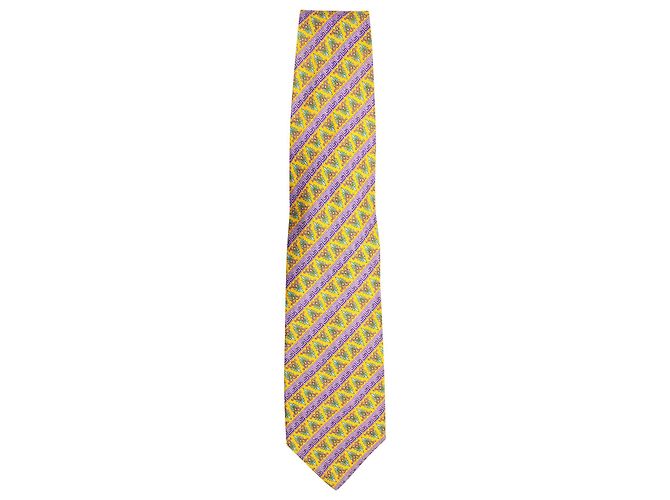 Corbata estampada Gianni Versace en seda amarilla Amarillo