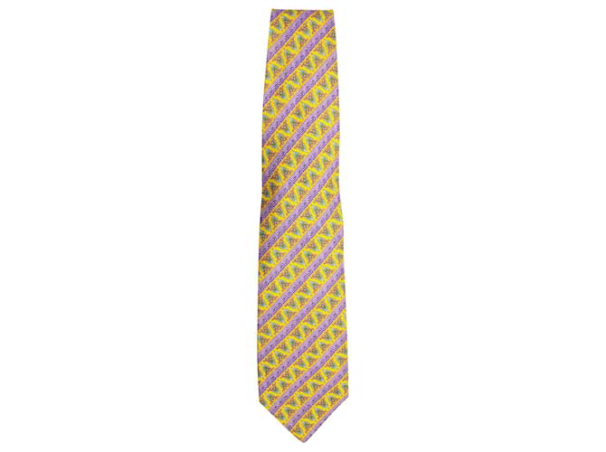 Gianni Versace Printed Tie in Yellow Silk  ref.957812