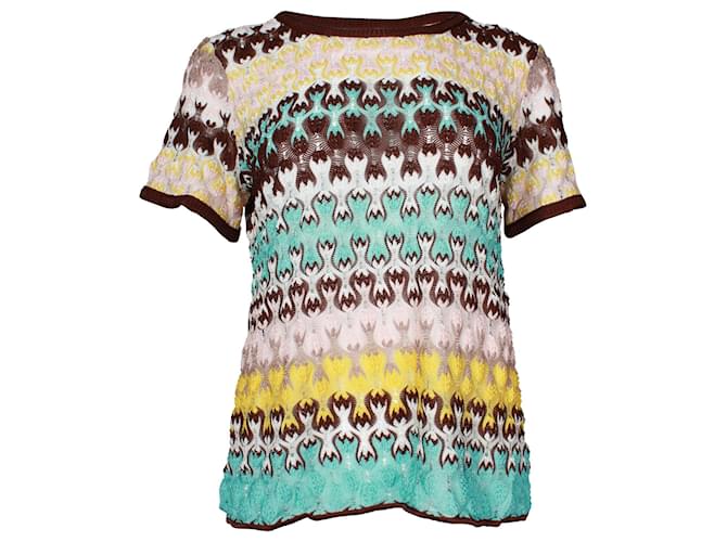 Missoni Knitted Short Sleeve Top in Multicolor Viscose Multiple colors Cellulose fibre  ref.957821