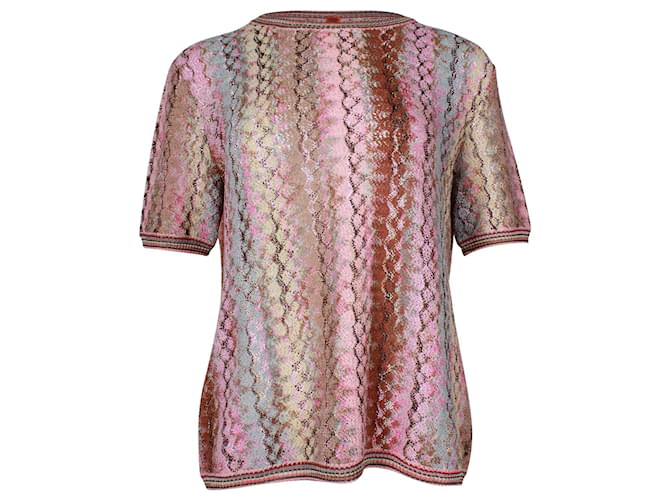 Missoni Knitted Short Sleeve Top in Multicolor Rayon Pink Cellulose fibre  ref.957824