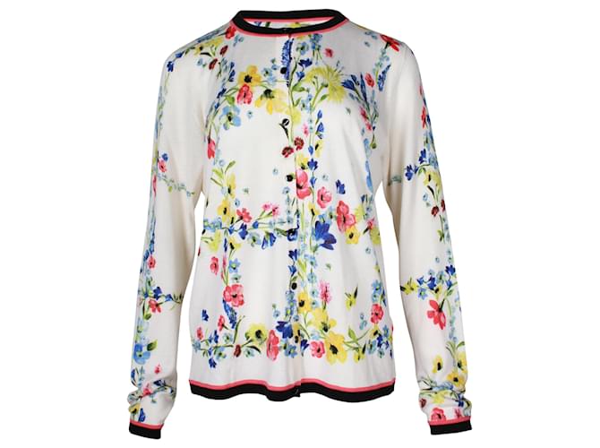 Escada Buttoned Cardigan in Floral Print Wool White  ref.957832