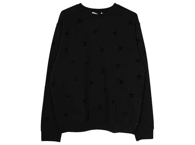 Alexander McQueen Langarm-Sweatshirt mit Ton-in-Ton-Vogelmuster aus schwarzer Baumwolle  ref.957839