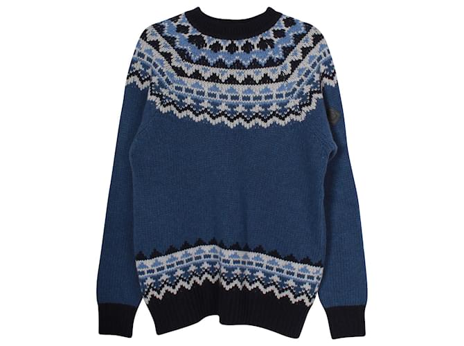Moncler Knit Fair Isle Sweater in Blue Wool  ref.957844