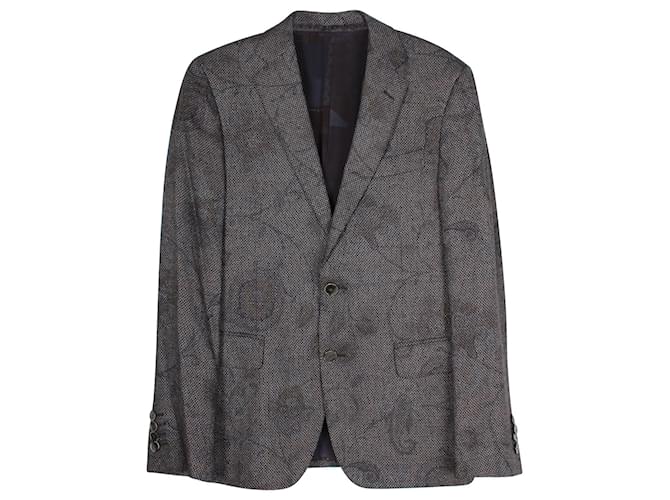 Conjunto de blazer e calça Etro Floral Jacquard em mistura de seda e lã cinza  ref.957851
