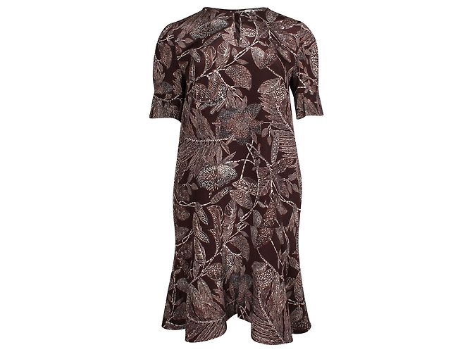 Chloé Chloe Robe évasée à fleurs en soie marron