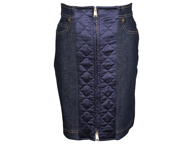 Fendi Mini-jupe en denim matelassé en coton bleu marine  ref.957867