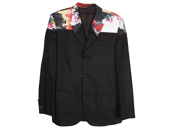Giacca blazer con pannello a contrasto con stampa vernice Yohji Yamamoto in lino nero Biancheria  ref.957873